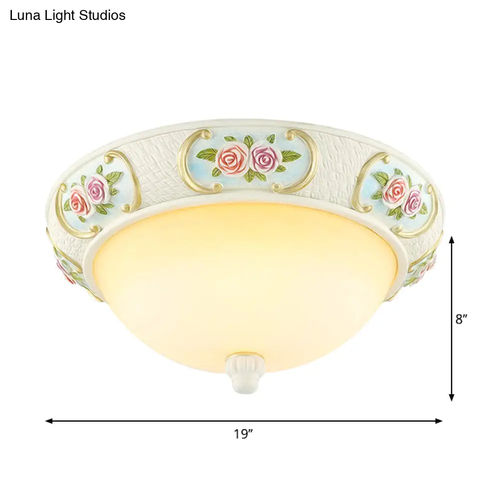 Rustic Opal Glass Dome Ceiling Flush Light White 15’/19’ W 3 - Bulb Flushmount For Dining Room