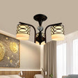 Rustic Opal Glass Semi Flush Light Fixture - Cylinder Design With 3/6/8 Black Metallic Heads Ideal
