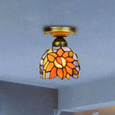 Rustic Orange Sunflower Stained Glass Flush Ceiling Light - 6-Inch 1 Head Ideal For Corridor