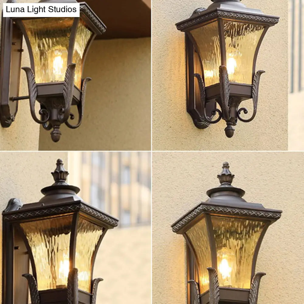 Rustic Outdoor Single Wall Sconce With Dark Coffee Flared Glass