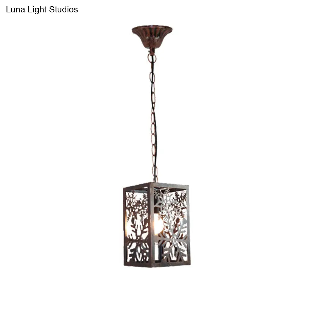 Rustic Pendant Ceiling Light With Cage - Traditional Metal 1 Hanging Lamp For Living Room