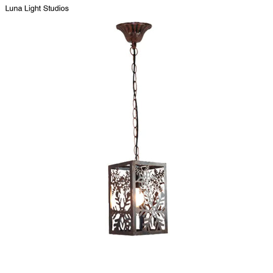 Rustic Pendant Ceiling Light With Cage - Traditional Metal 1 Hanging Lamp For Living Room