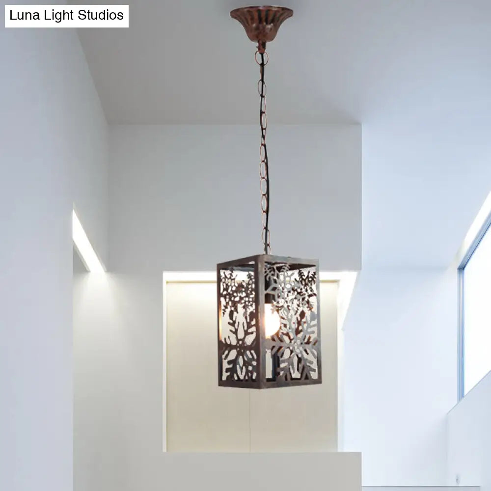 Rustic Pendant Ceiling Light With Cage - Traditional Metal 1 Hanging Lamp For Living Room