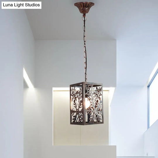 Rustic Pendant Ceiling Light With Cage - Traditional Metal 1 Hanging Lamp For Living Room