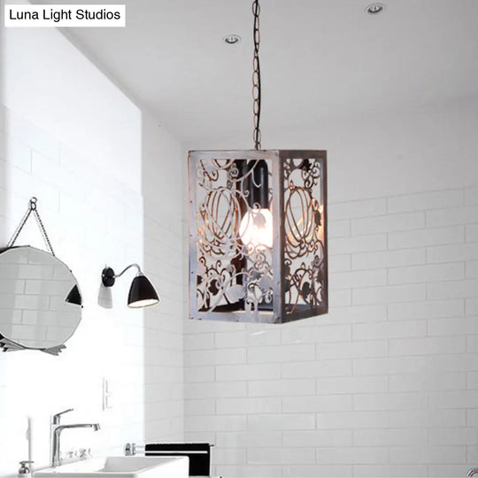 Rustic Pendant Ceiling Light With Cage - Traditional Metal 1 Hanging Lamp For Living Room