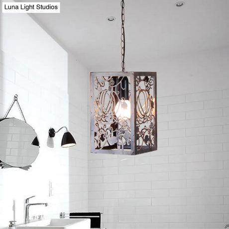 Rustic Pendant Ceiling Light With Cage - Traditional Metal 1 Hanging Lamp For Living Room