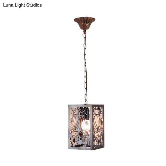 Rustic Pendant Ceiling Light With Cage - Traditional Metal 1 Hanging Lamp For Living Room