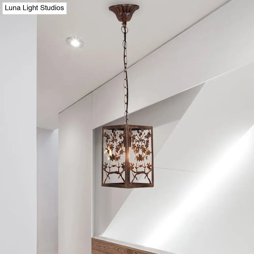 Rustic Pendant Ceiling Light With Cage - Traditional Metal 1 Hanging Lamp For Living Room Rust /