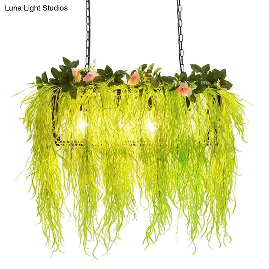 Iron Pendant Lamp - Rural White/Pink/Purple Plant Cafe Chandelier Lighting Light Green