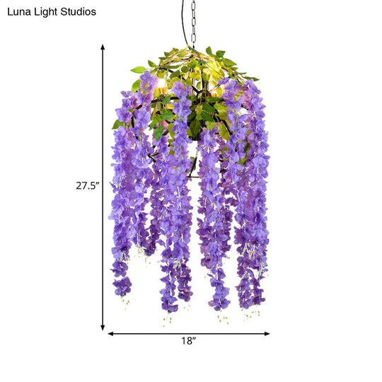 Iron Pendant Lamp - Rural White/Pink/Purple Plant Cafe Chandelier Lighting