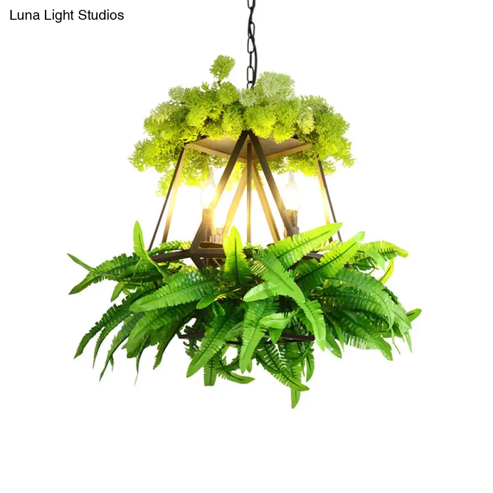 Iron Pendant Lamp - Rural White/Pink/Purple Plant Cafe Chandelier Lighting Green