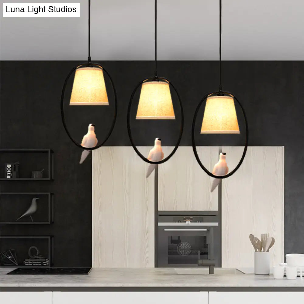 Rustic Pigeon Metal Pendant Light For Oval Dining Room - 3-Light Beige Hanging Fixture