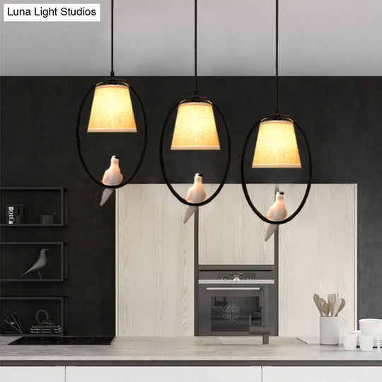 Rustic Pigeon Metal Pendant Light For Oval Dining Room - 3-Light Beige Hanging Fixture
