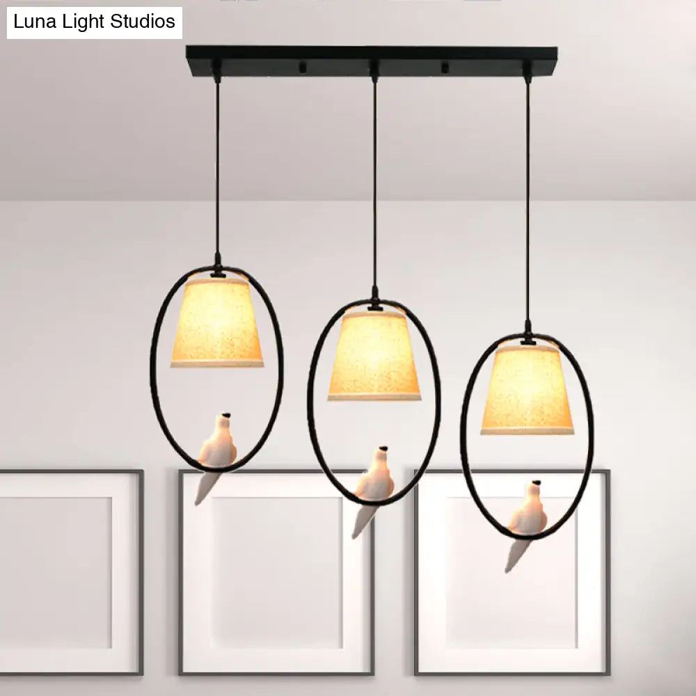 Rustic Pigeon Metal Pendant Light For Oval Dining Room - 3-Light Beige Hanging Fixture