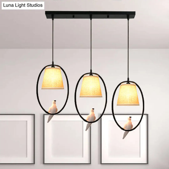 Rustic Pigeon Metal Pendant Light For Oval Dining Room - 3-Light Beige Hanging Fixture