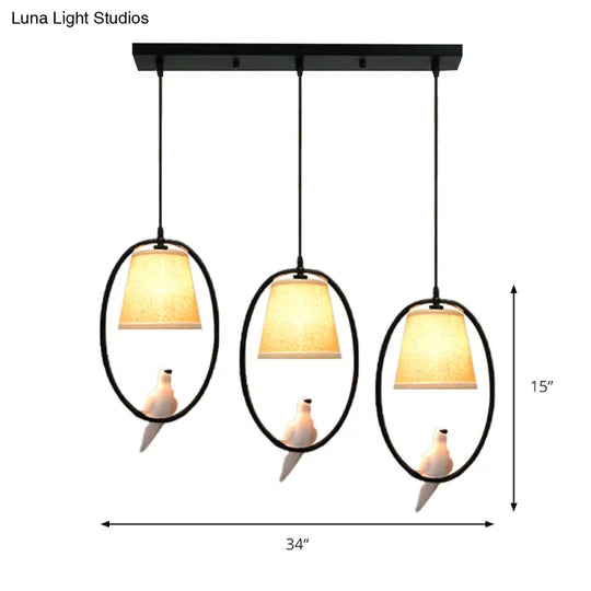 Rustic Pigeon Metal Pendant Light For Oval Dining Room - 3-Light Beige Hanging Fixture