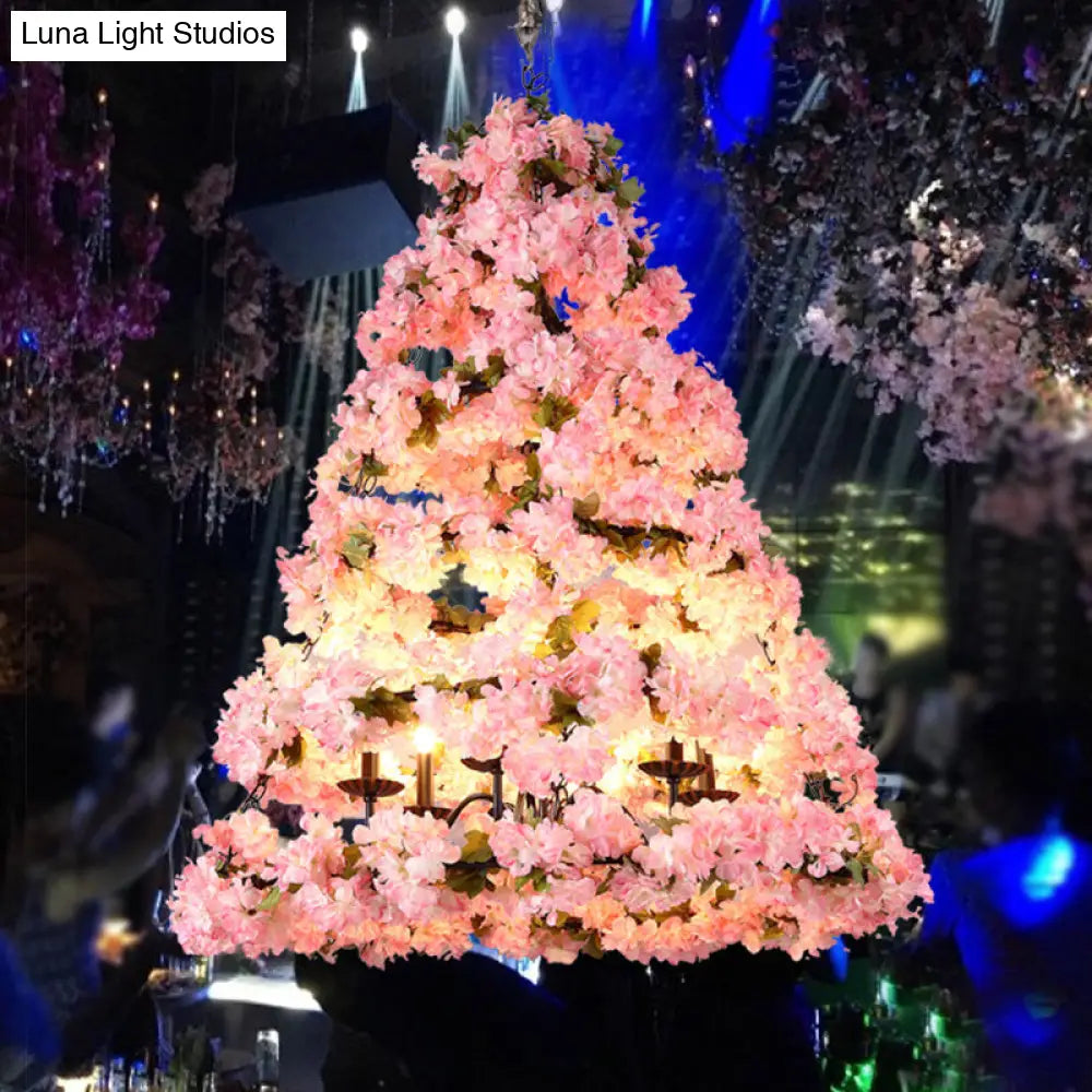 Rustic Pink Christmas Tree Chandelier: Metallic Wine Club Led Pendant Light