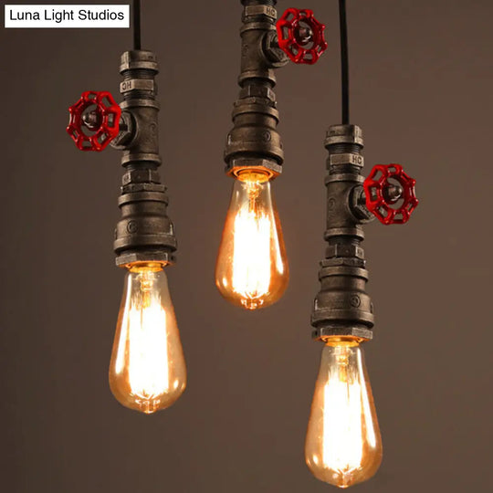 Rustic Piping Pendant Light With Valve Decor - 1-Light Iron Suspension Fixture