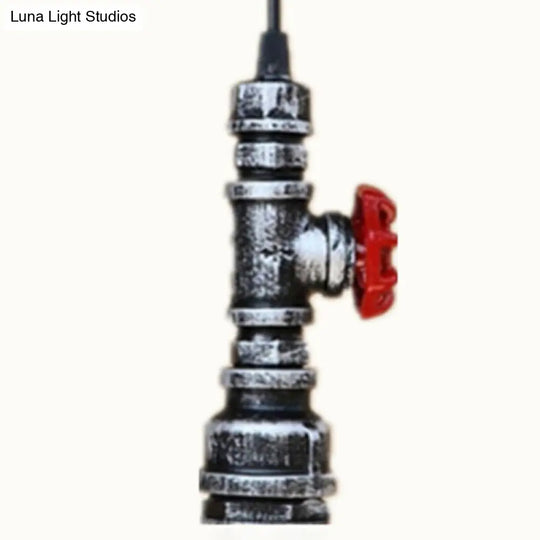 Rustic Piping Pendant Light With Valve Decor - 1-Light Iron Suspension Fixture Silver Gray