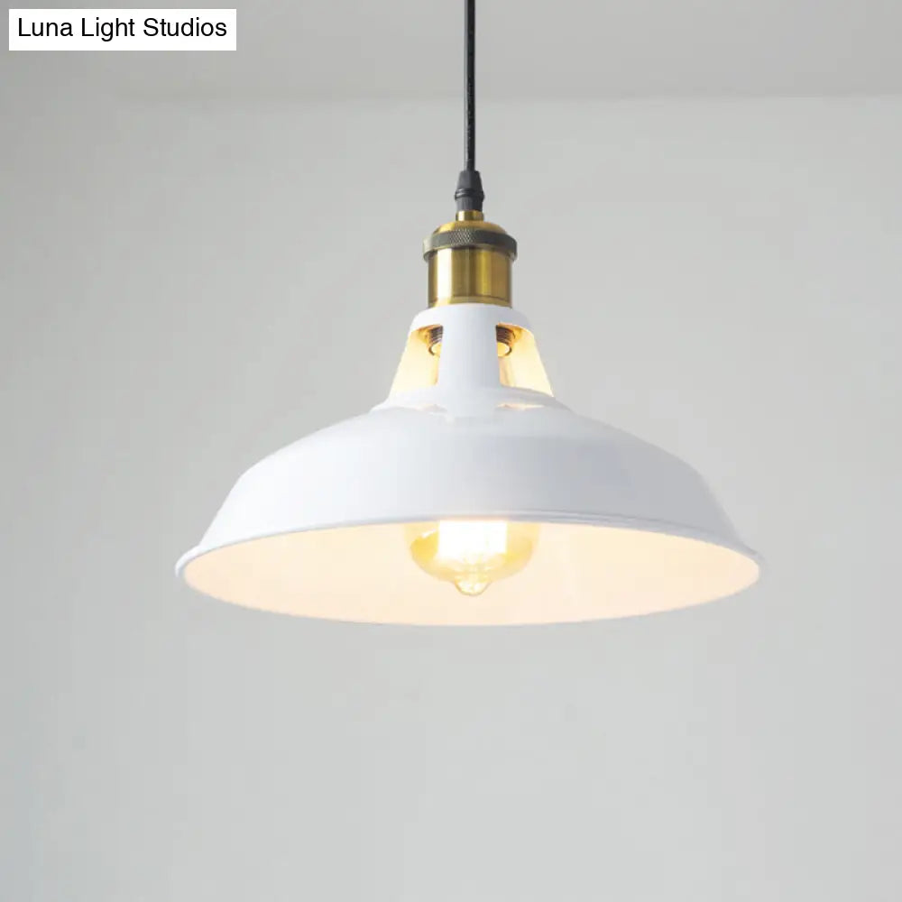 Rustic Pot-Lid Suspension Lighting: 1-Head Iron Hanging Light With Venting Hole For Bar White / 10.5