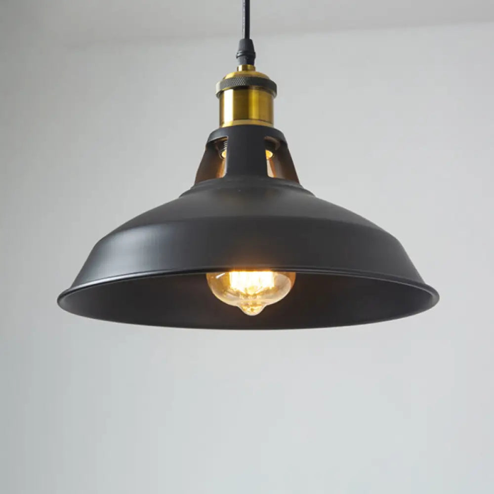 Rustic Pot-Lid Pendant Light With Venting Hole – Ideal For Bars Black / 10.5’