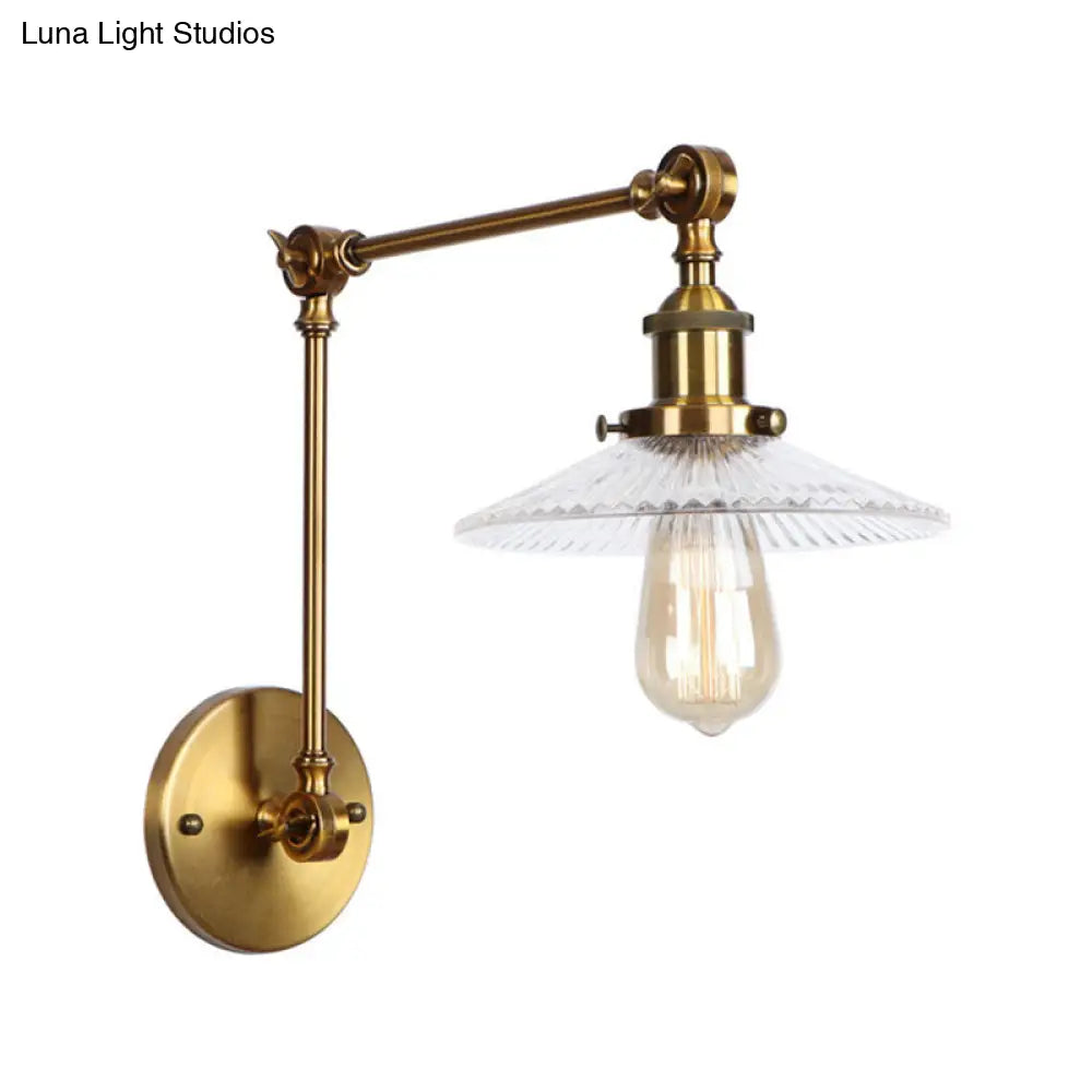 Rustic Prismatic Glass Saucer Sconce Light Fixture - 1 Black/Silver/Brass Wall Lamp For Living Room