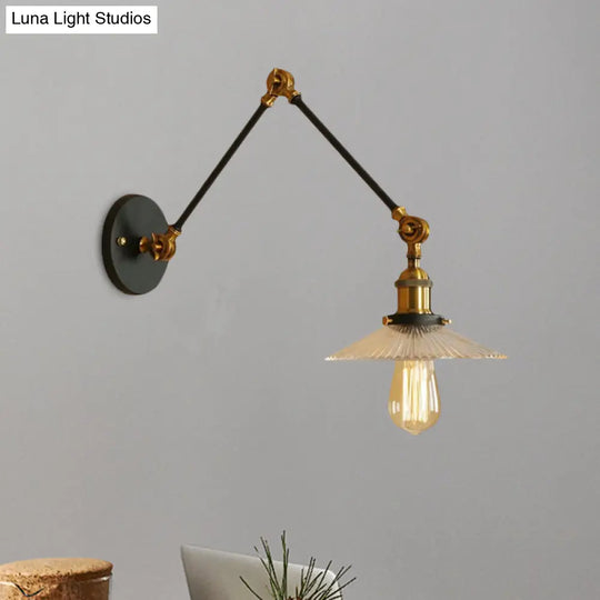 Rustic Prismatic Glass Saucer Sconce Light Fixture - 1 Black/Silver/Brass Wall Lamp For Living Room