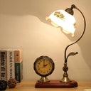 Rustic Red Brown Floral Table Lamp With Clock Design - Countryside Accent