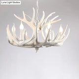 Rustic Resin Antler Chandelier - Artfully Crafted Hanging Light With Exposed Bulb Design