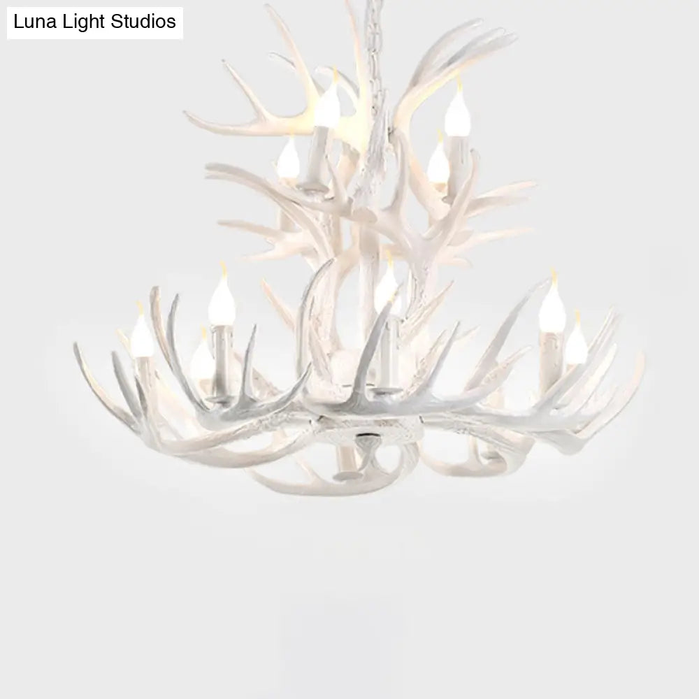Rustic Resin Antler Chandelier - Artfully Crafted Hanging Light With Exposed Bulb Design