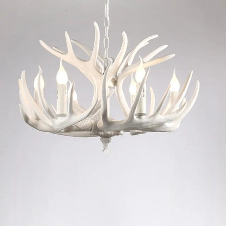 Rustic Resin Antler Chandelier - Artfully Crafted Hanging Light With Exposed Bulb Design 6 / White