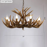 Rustic Resin Antler Chandelier - Artfully Crafted Hanging Light With Exposed Bulb Design