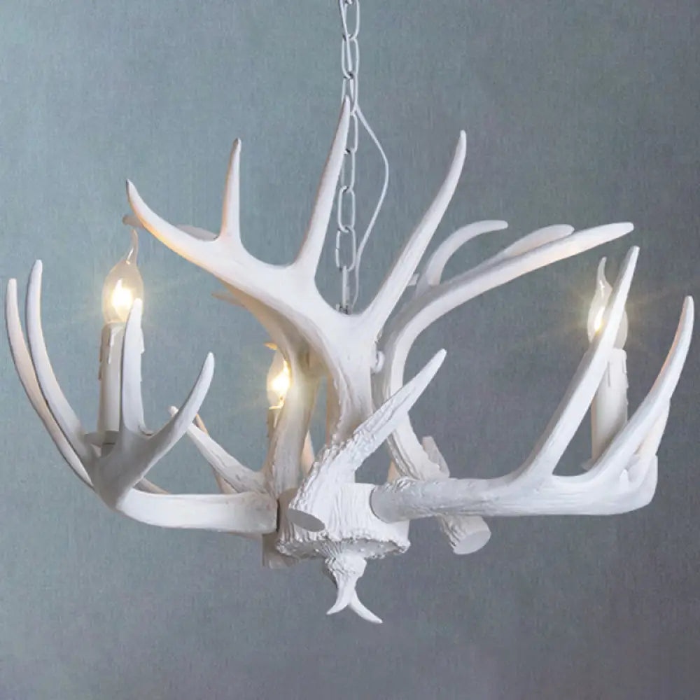 Rustic Resin Antler Chandelier: Unique Living Room Suspension Light 3 / White
