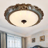 Rustic Resin Brass Flush Mount Ceiling Lamp - Floral Pedestal 12’/16’/19.5’ W 2/3 - Light