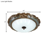 Rustic Resin Brass Flush Mount Ceiling Lamp - Floral Pedestal 12’/16’/19.5’ W 2/3 - Light