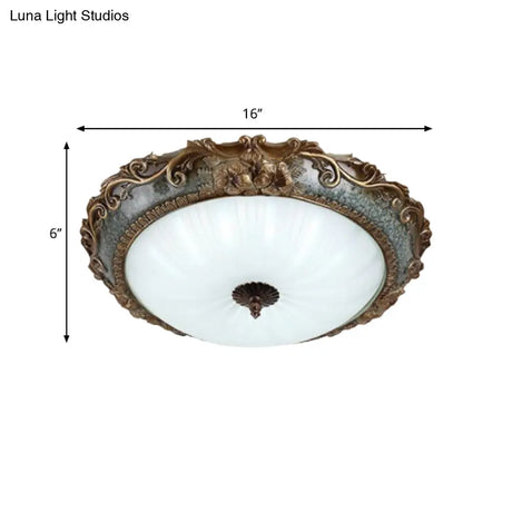 Rustic Resin Brass Flush Mount Ceiling Lamp - Floral Pedestal 12’/16’/19.5’ W 2/3 - Light