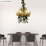 Rustic Resin Hanging Lamp - Candle Living Room Pendant Light With 4/6/12 Bulbs Pink/Green Chandelier