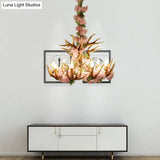 Rustic Resin Hanging Lamp - Candle Living Room Pendant Light With 4/6/12 Bulbs Pink/Green Chandelier