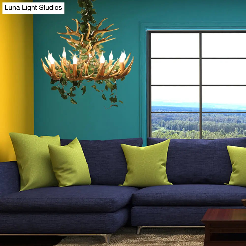 Rustic Resin Hanging Lamp - Candle Living Room Pendant Light With 4/6/12 Bulbs Pink/Green Chandelier