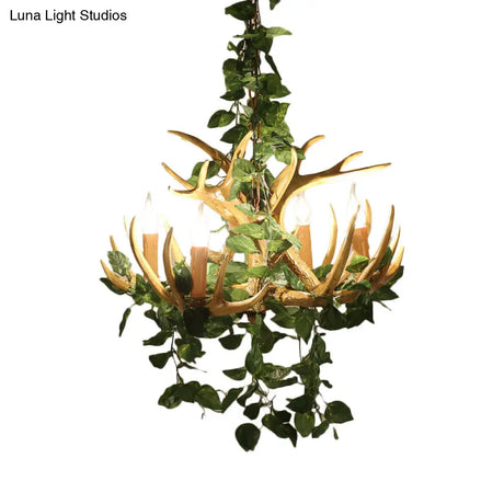 Rustic Resin Hanging Lamp - Candle Living Room Pendant Light With 4/6/12 Bulbs Pink/Green Chandelier