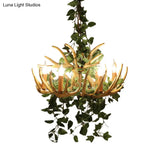 Rustic Resin Hanging Lamp - Candle Living Room Pendant Light With 4/6/12 Bulbs Pink/Green Chandelier