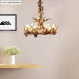 Rustic Resin Hanging Lamp - Candle Living Room Pendant Light With 4/6/12 Bulbs Pink/Green Chandelier