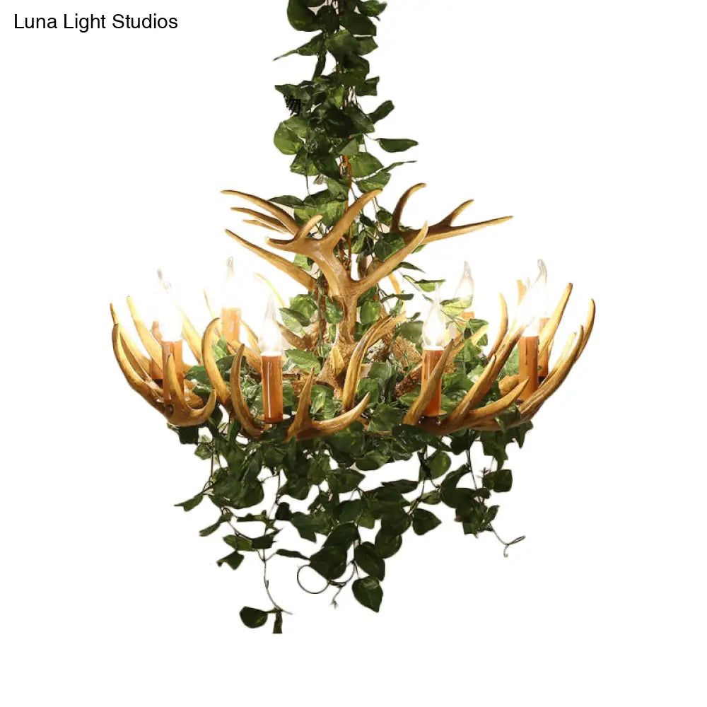 Rustic Resin Hanging Lamp - Candle Living Room Pendant Light With 4/6/12 Bulbs Pink/Green Chandelier