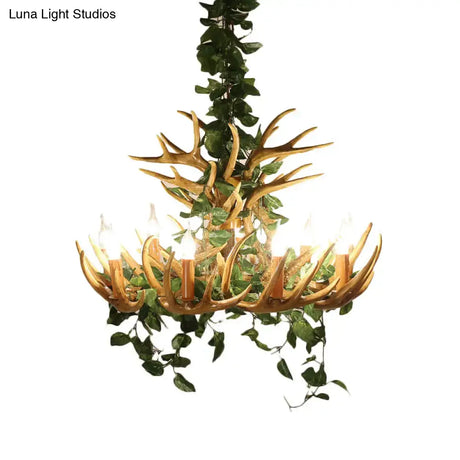 Rustic Resin Hanging Lamp - Candle Living Room Pendant Light With 4/6/12 Bulbs Pink/Green Chandelier