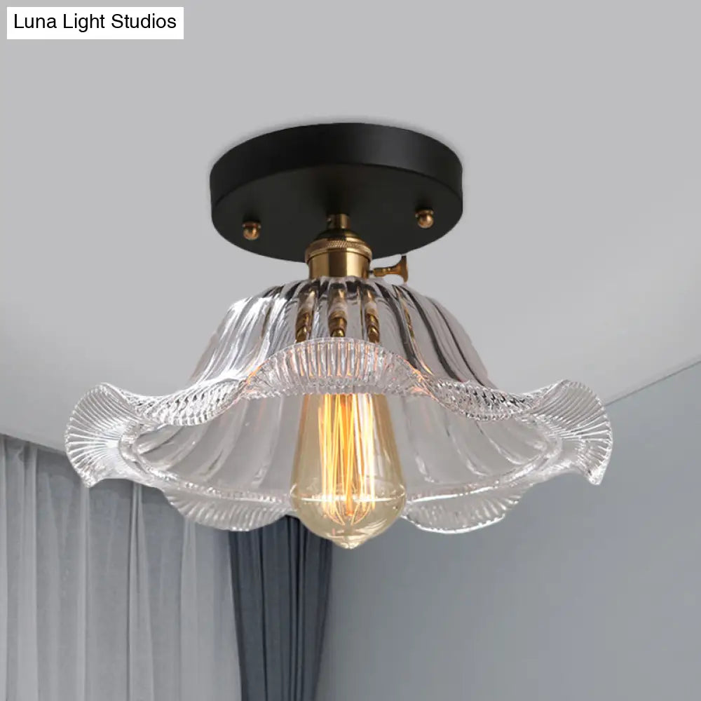 Rustic Ribbed Glass Scalloped Semi Flush Light Red/Blue/Clear 8’/10’/12’ Wide