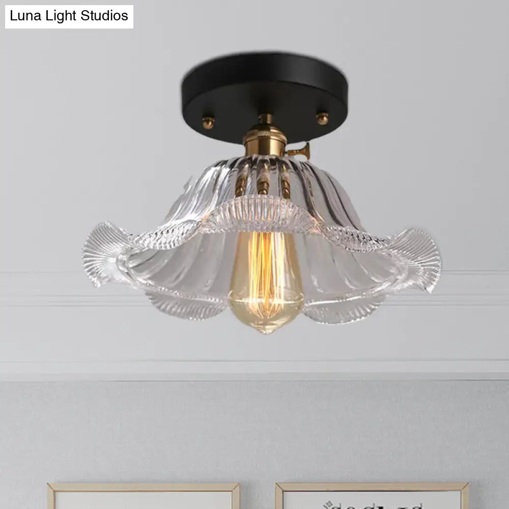 Rustic Ribbed Glass Scalloped Semi Flush Light Red/Blue/Clear 8’/10’/12’ Wide