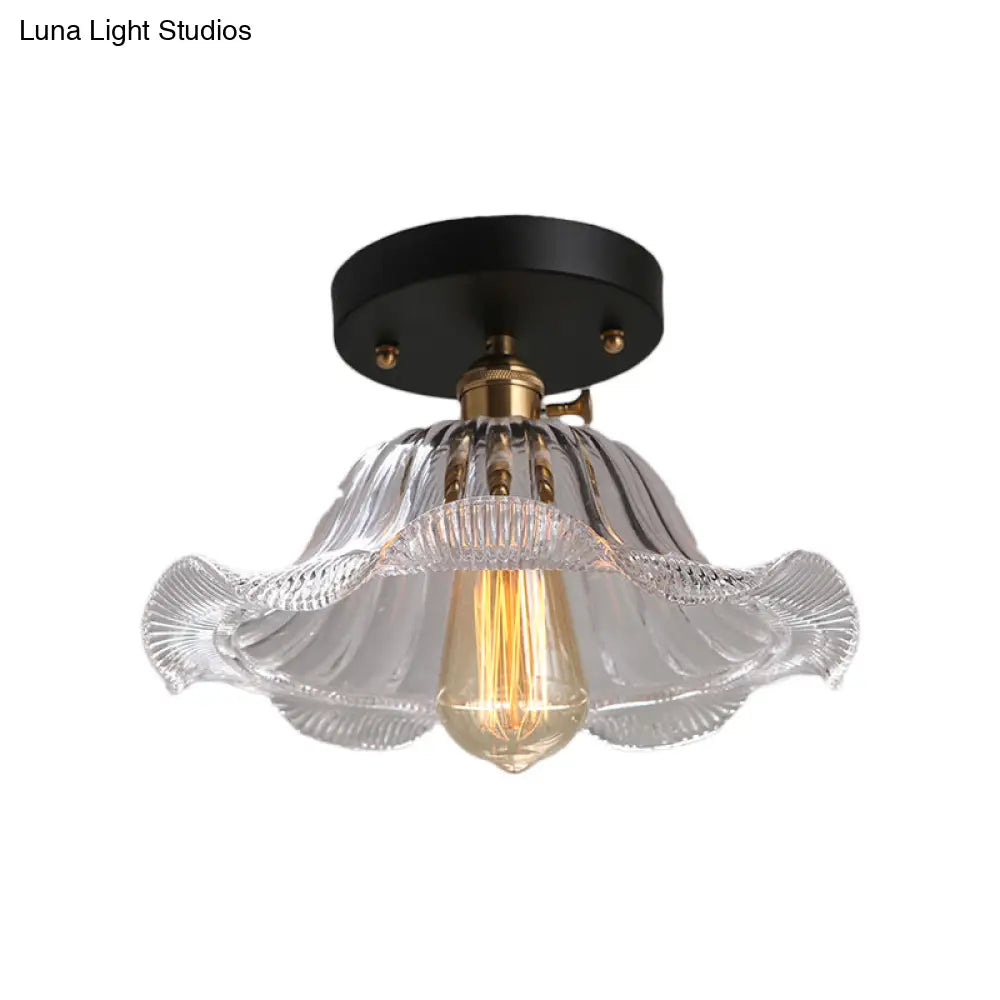 Rustic Ribbed Glass Scalloped Semi Flush Light Red/Blue/Clear 8’/10’/12’ Wide