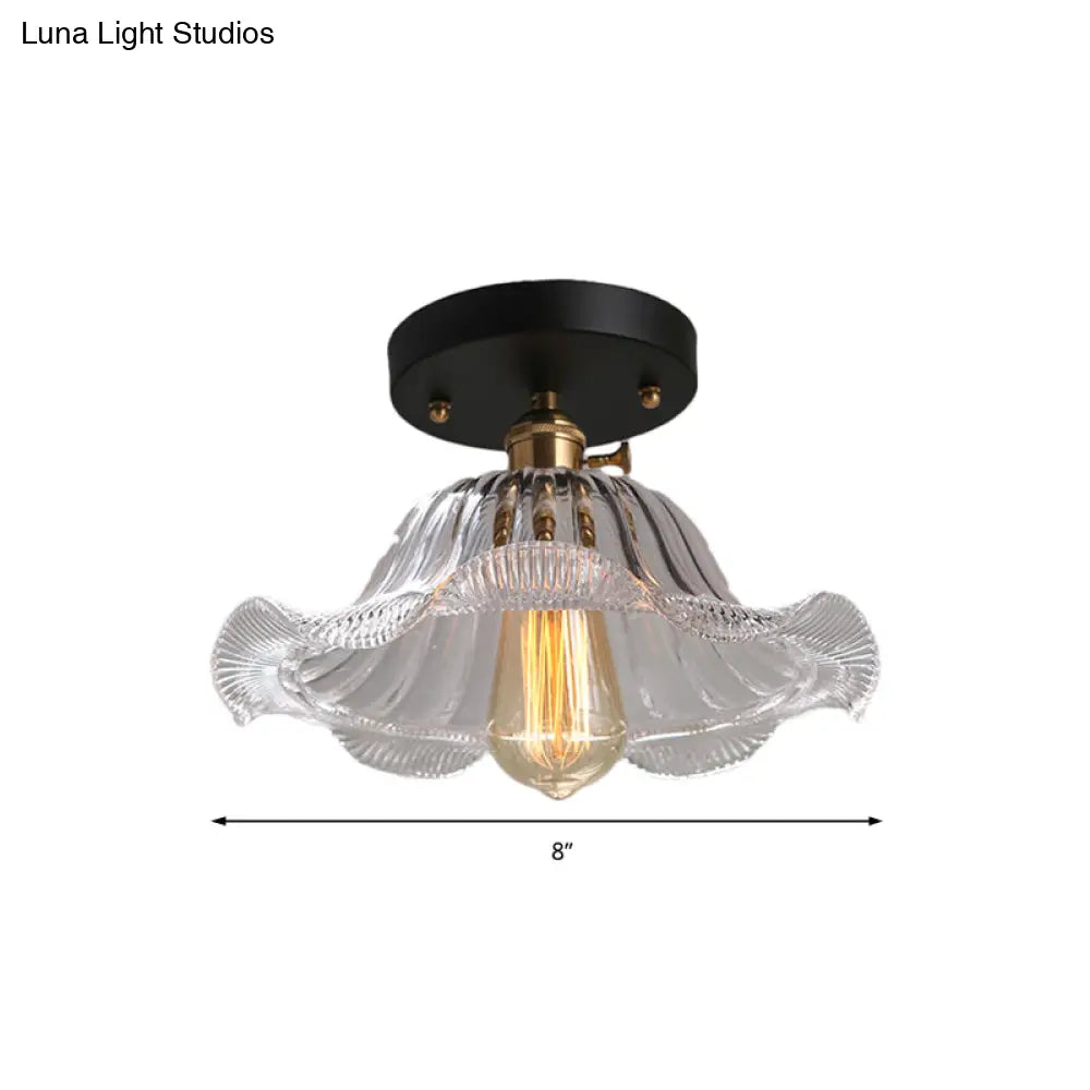 Rustic Ribbed Glass Scalloped Semi Flush Light Red/Blue/Clear 8’/10’/12’ Wide