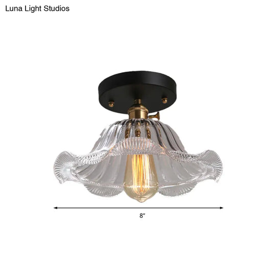Rustic Ribbed Glass Scalloped Semi Flush Light Red/Blue/Clear 8’/10’/12’ Wide