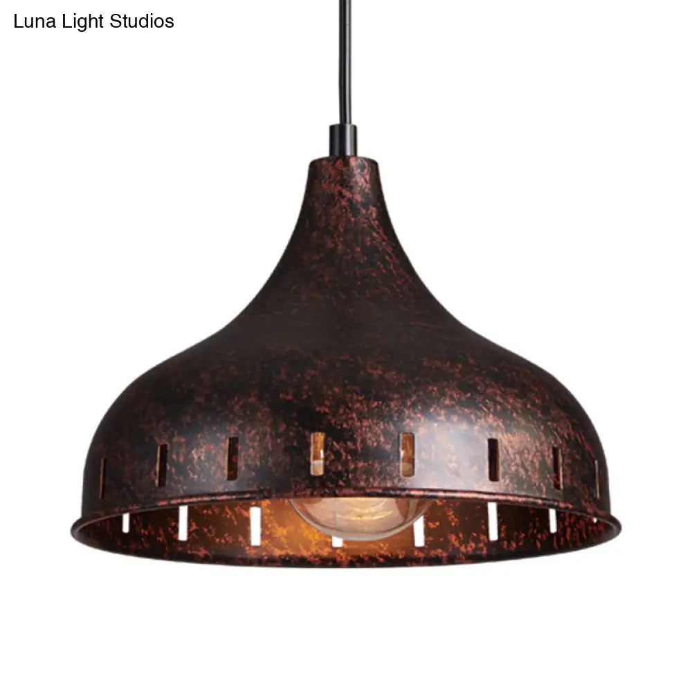 Rustic Rust Onion Pendant Light Fixture - Iron Restaurant Lamp With Hollow Design